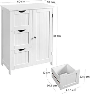 Szafka łazienkowa, szafka podłogowa z 3 dużymi szufladami i 1 regulowana półka, 60 x 30 x 81 cm, biały BBC49WT - Szafki łazienkowe - miniaturka - grafika 6