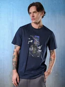 Koszulki męskie - 4F T-shirt regular z nadrukiem męski - granatowa XXL - miniaturka - grafika 1