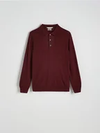 Swetry męskie - Reserved - Sweter polo z wełną - bordowy - miniaturka - grafika 1