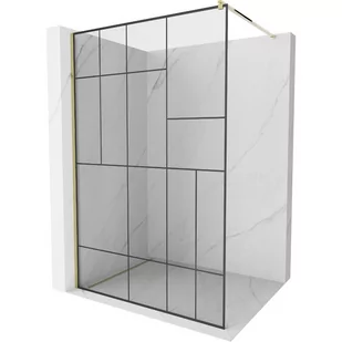 Mexen Kioto ścianka prysznicowa 130 x 200 cm, transparent/czarny wzór 8 mm, złota - Ścianki i drzwi prysznicowe - miniaturka - grafika 1