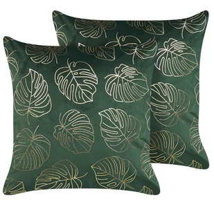 2 welurowe poduszki dekoracyjne w liście 45 x 45 cm ciemnozielone MONSTERA - Poduszki dekoracyjne - miniaturka - grafika 1