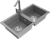 Zlewozmywaki z baterią - Mexen Mario zlewozmywak granitowy 2-komorowy z baterią kuchenną Rita, szary - 6504-71-670300-71 - miniaturka - grafika 1