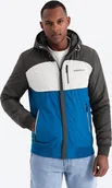Kurtki męskie - Kolorowa lekka męska kurtka sportowa z polarem niebiesko-grafitowa V2 OM-JANP-0194 M - miniaturka - grafika 1