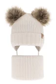 Czapki damskie - Komplet zimowy dla dziewczynki czapka i komin 100% wełna - Biała - miniaturka - grafika 1