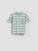 Bluzki dla niemowląt - Reserved - Bawełniany t-shirt w paski - jasnoniebieski - miniaturka - grafika 1