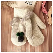 Rękawiczki dla dzieci - Rękawiczki Cute Pompony Kokarda Szare Rek127 - House - miniaturka - grafika 1