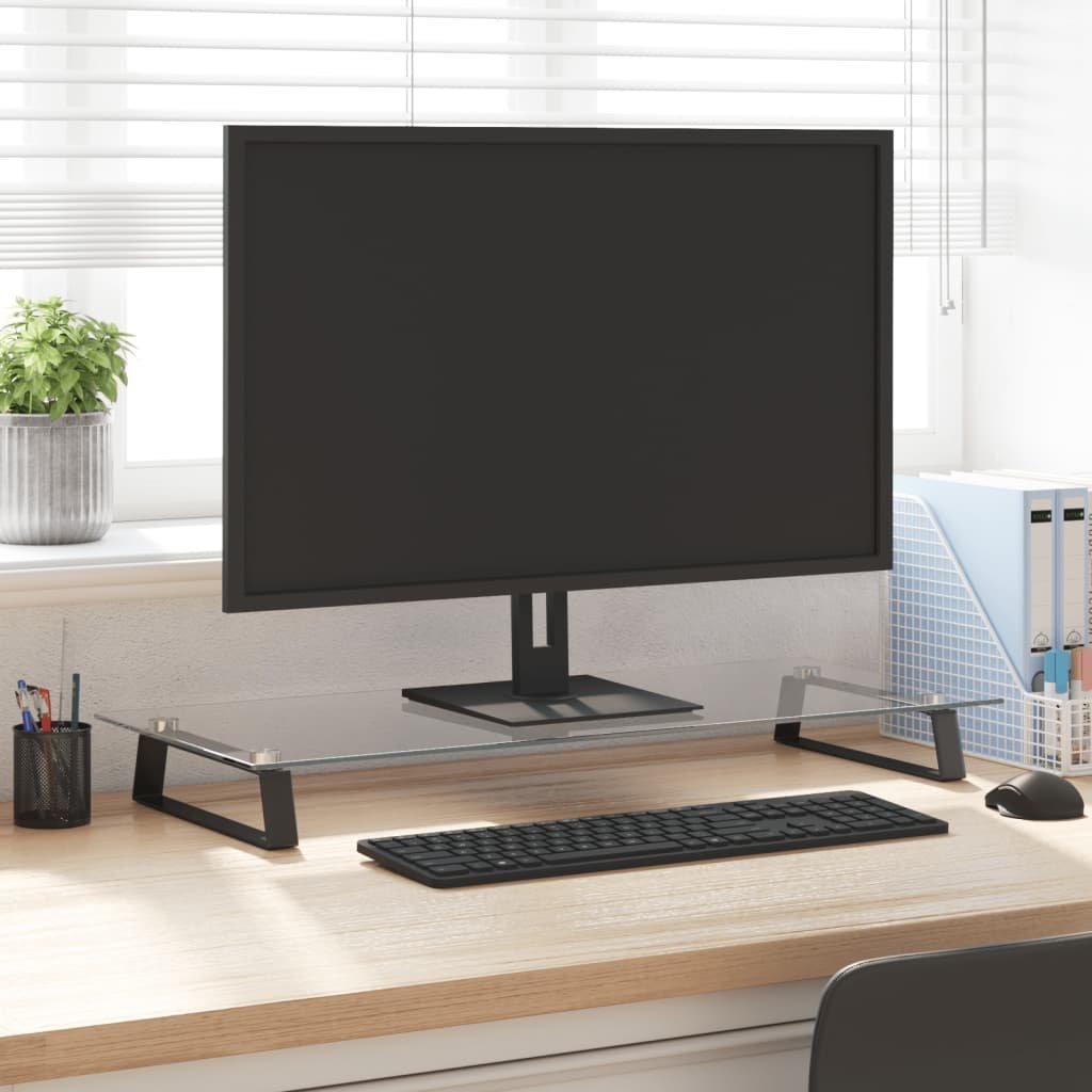vidaXL Podstawka pod monitor, czarna, 80x35x8cm, szkło hartowane metal 374229 VidaXL