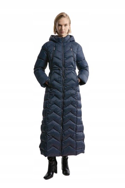 KAREN MILLEN TALL GRANATOWY PŁASZCZ Z KAPTUREM DO KOSTEK 36 B1C