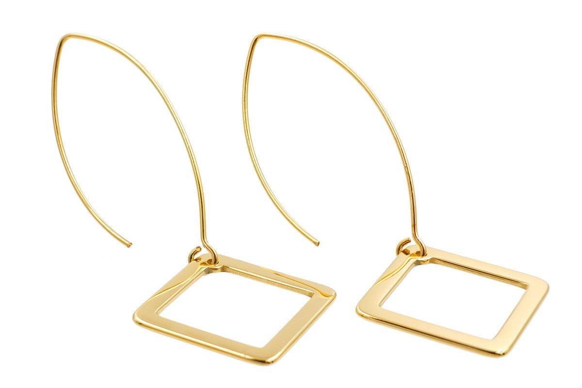 Długie kolczyki kwadraty z pozłacanego srebra pr. 925