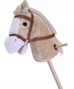 Skoczki dla dzieci - Hobby Horse Głowa Konia Na Kiju Z Kółkami Oraz Dźwiękiem Beżowy - miniaturka - grafika 1