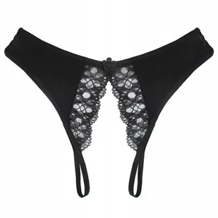 Stringi paseczki czarne majtki z rozcięciem koronka - S/M - Majtki damskie - miniaturka - grafika 1