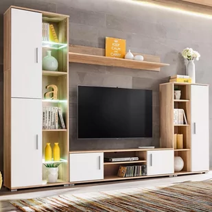 vidaXL Meblościanka pod TV z oświetleniem LED dąb sonoma i biały 246030 - Szafki RTV - miniaturka - grafika 1