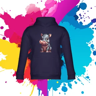 Bluza dziecięca typu kangurka z kapturem w kolorze granatowym z nadrukiem Hipcio 8 lat - Bluzy dla dziewczynek - miniaturka - grafika 1
