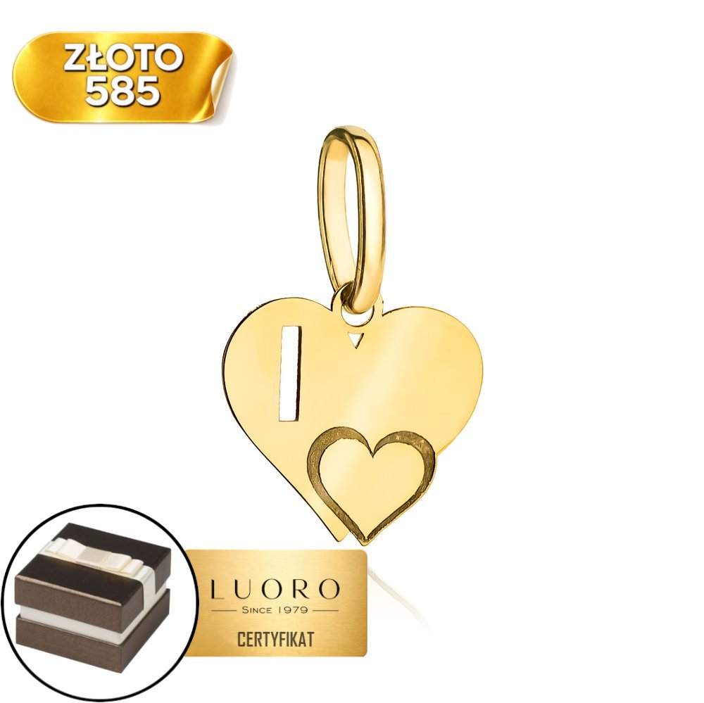 ZAWIESZKA ZŁOTA 585 14K LITERKA I SERCE 15 MM ELEGANCKA DELIKATNA