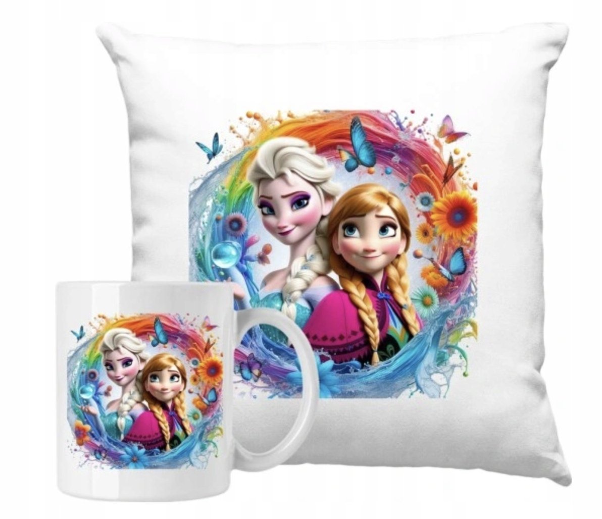 ZESTAW PODUSZKA + KUBEK Prezent ELSA ANNA KRAINA LODU FROZEN + IMIĘ 39