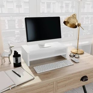 vidaXL Podstawka pod monitor, biała, 42x24x13 cm, płyta wiórowa - Szafki RTV - miniaturka - grafika 1