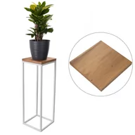 Kwietniki - Kwietnik LOFT stojak 60cm biały metal deska dąb - miniaturka - grafika 1