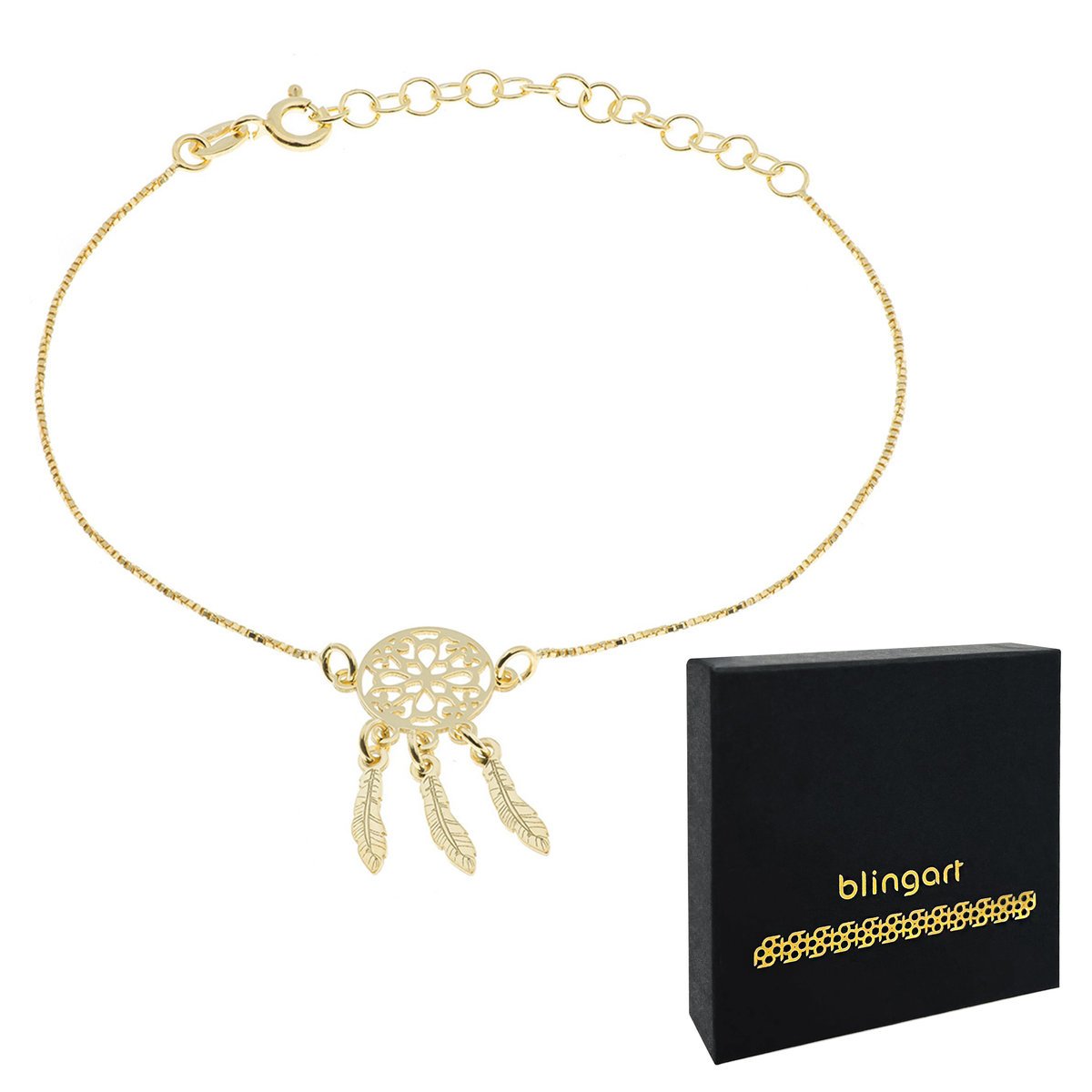 Srebrna bransoletka pozłacana łapacz snów