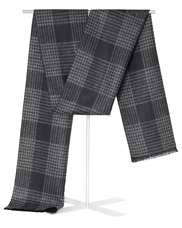 Szal Szalik Męski Ciepły Zimowy Czarno-Szary Krata