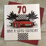 Kartki okolicznościowe i zaproszenia - WHITE COTTON CARDS BIAŁA BAWEŁNA kartki"70 Have A Super Birthday" ręcznie robiona karta na 70. urodziny, kod LLR70 LLR70 - miniaturka - grafika 1