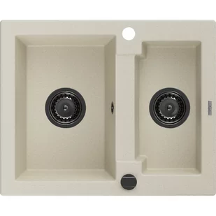 Mexen Carlos zlewozmywak granitowy 1,5-komorowy 582 x 475 mm, beżowy, syfon czarny - Zlewozmywaki - miniaturka - grafika 1