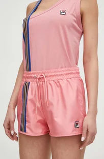 Fila szorty damskie kolor różowy z nadrukiem high waist - Spodenki damskie - miniaturka - grafika 1