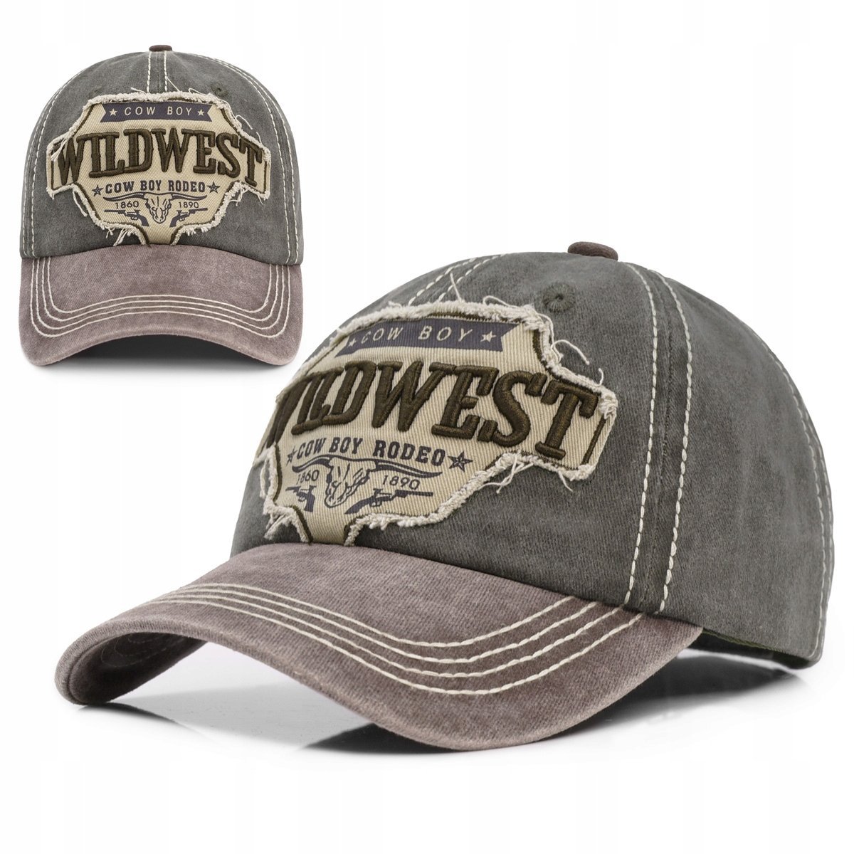 Czapka z daszkiem bejsbolówka vintage BRĄZOWO - SZARA bawełniana