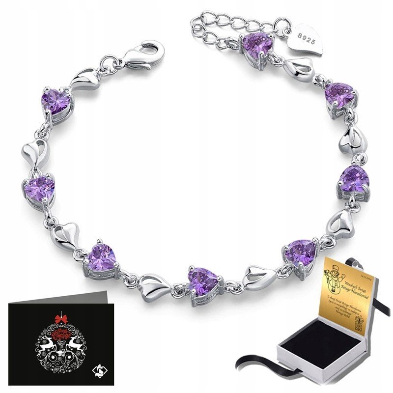 Bransoletka Srebrna 925 Ametystowa Celebrytka Prezent Dla Niej Cyrkonie
