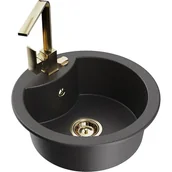 Zlewozmywaki z baterią - Mexen Diego zlewozmywak granitowy 1-komorowy z baterią kuchenną Rita, czarny nakrapiany - miniaturka - grafika 1