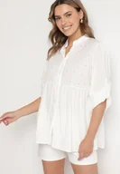 Koszule damskie - Biała Koszula z Wiskozą Ozdobiona Perełkami Tanavitia - miniaturka - grafika 1