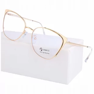 Złote Okulary kocie do komputera damskie z filtrem BLUE Light zerówki 2585-4 - Okulary korekcyjne, oprawki, szkła - miniaturka - grafika 1