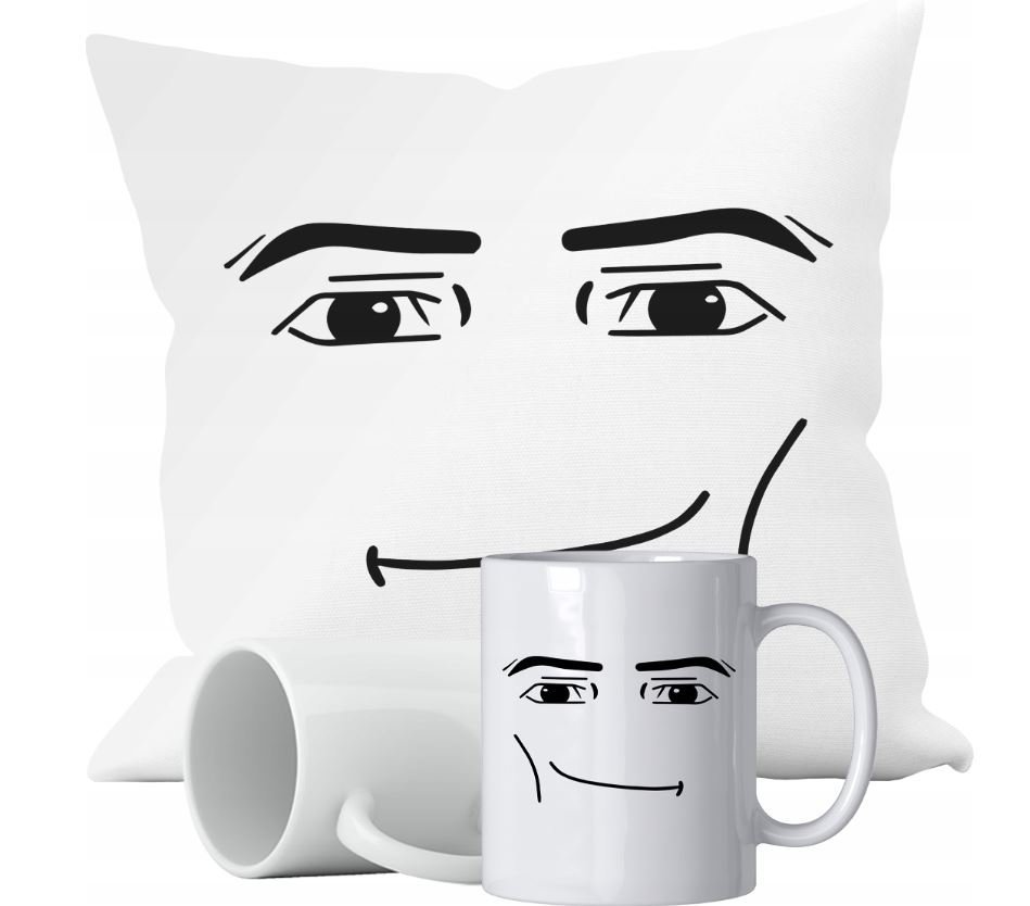 ZESTAW KUBEK + PODUSZKA MAN FACE ROBLOX MINA ŻART