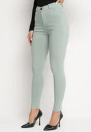 Spodnie damskie - Zielone Dopasowane Jeansy z Bawełną i Wysokim Stanem Valrievia - miniaturka - grafika 1