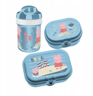 Zestaw bidon 200 ml i śniadaniówka Świnka Peppa Waves To Go, 3-częściowy, KOZIOL - Miseczki i talerzyki dla dzieci - miniaturka - grafika 1