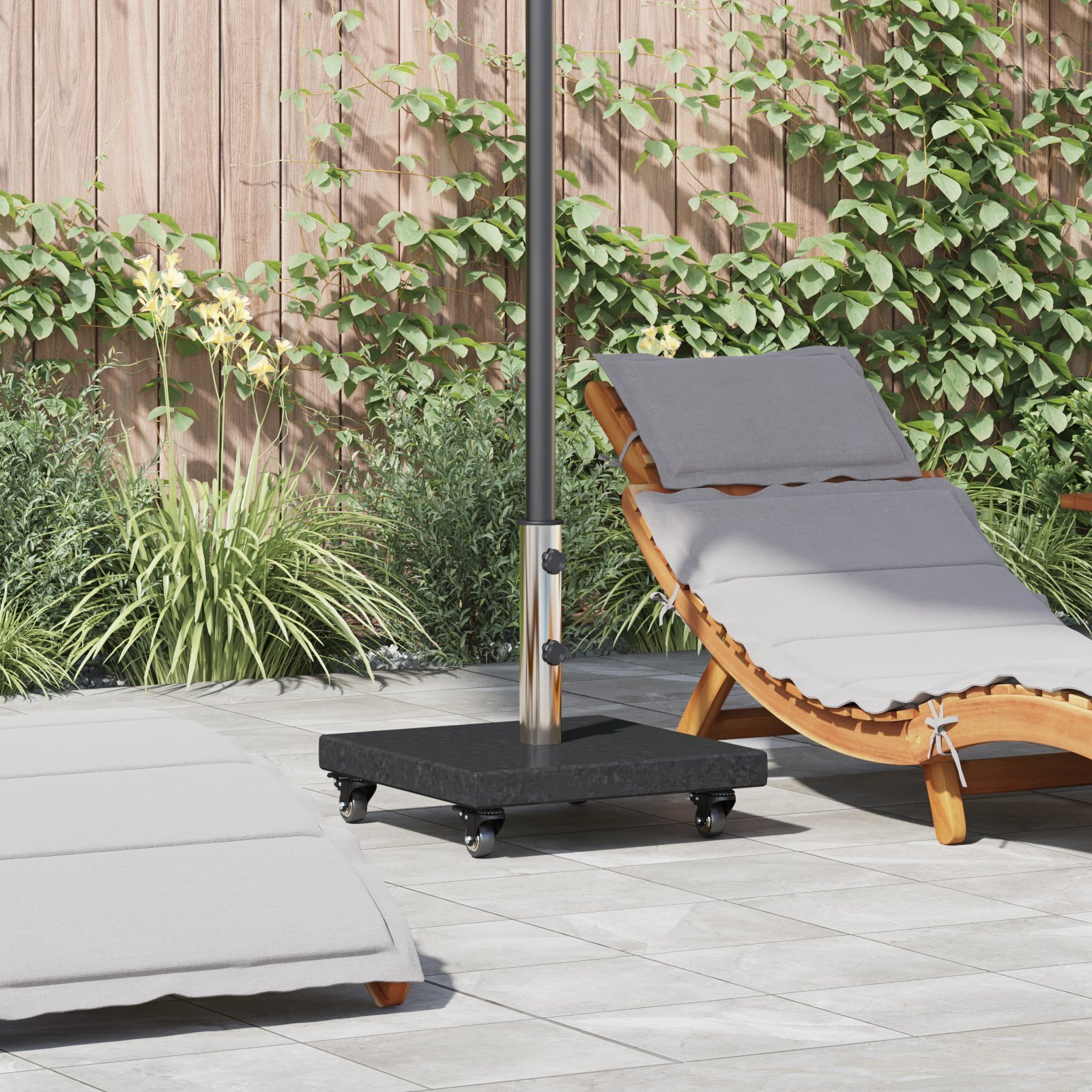 vidaXL Podstawa parasola na kółkach dla słupków 38/48mm Czarna granitowa 30 kg Kwadratowa