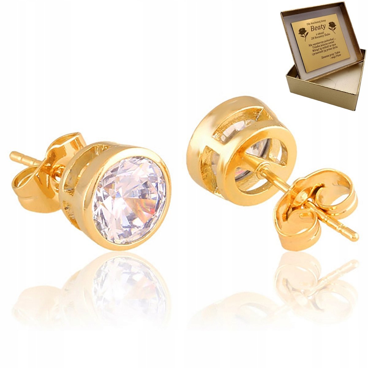 Złote Kolczyki Sztyfty Okrągłe 18K + Grawer Gratis Na Prezent Dla Kobiety
