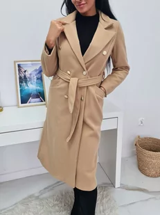 DŁUGI JESIENNY PŁASZCZ BELLISSIMA Z PASKIEM I ZŁOTYMI GUZIKAMI - BEŻOWY - MODA ITALIA - Płaszcze damskie - miniaturka - grafika 1
