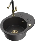 Zlewozmywaki z baterią - Mexen Kevin zlewozmywak granitowy 1-komorowy z ociekaczem i baterią kuchenną Flora, czarny nakrapiany - 6517-76-670401-57-G - miniaturka - grafika 1