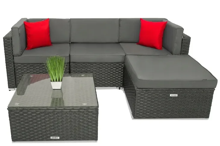 Zestaw meble ogrodowe MODŁOWY SOFA KANAPA NAROŻNIK szare poduszki GRAFITOWY