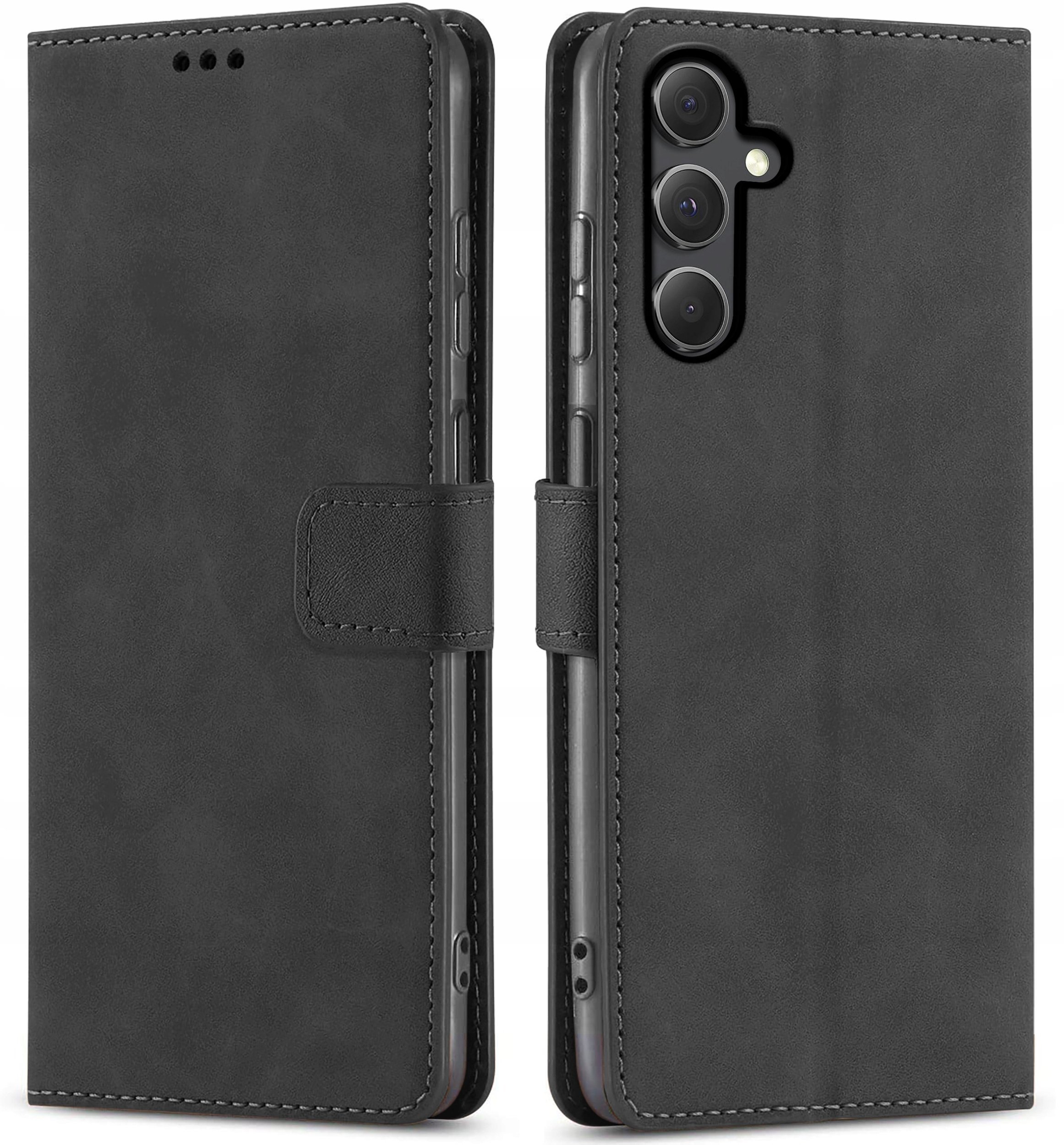 ETUI Z KLAPKĄ do Samsung A55 5G CZARNE ZAMYKANE CASE + SZKŁO
