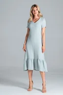 Sukienki - Rozkloszowana SUKIENKA z falbaną na dole dekolt w serek Miętowa S - miniaturka - grafika 1