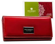 Portfele - Duży czerwony portfel damski skóra naturalna lakierowany RFID PETERSON - miniaturka - grafika 1