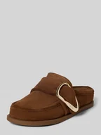Klapki i japonki damskie - Klapki typu mules z naturalnej skóry z detal z logo - miniaturka - grafika 1