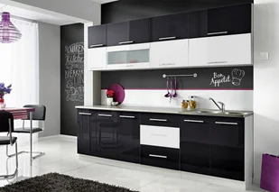 Meble Kuchenne Kuchnia Szafki Zestaw Czarny Biały Połysk 2,6M Monika - Meble kuchenne - miniaturka - grafika 1