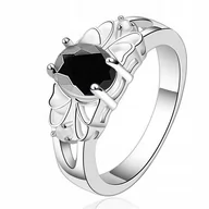 Pierścionki - SREBRNY PIERŚCIONEK Z CZARNĄ CYRKONIĄ ROZMIAR 15 - miniaturka - grafika 1
