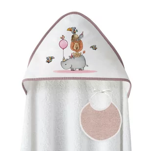Okrycie kąpielowe 100x100 Rino Leon biały różowy ręcznik z kapturkiem + śliniaczek - Okrycia kąpielowe dla dzieci Okrycie kąpielowe 100x100 Rino Leon biały różowy ręcznik z kapturkiem + śliniaczek - Okrycia kąpielowe dla dzieci - miniaturka - grafika 1