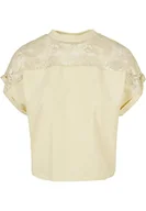 Koszulki i topy damskie - Urban Classics Damska koszulka z krótkim rękawem Oversized Lace Tee, damska górna część z koronkową wstawką, dostępna w wielu kolorach, rozmiary XS-5XL, Softyellow, XL - miniaturka - grafika 1