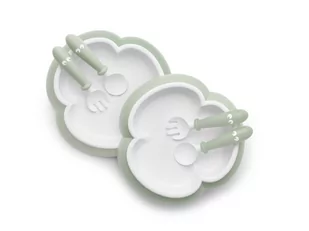 Baby Bjorn talerzyki ze sztućcami Powder Green - Zestawy naczyń dla dzieci - miniaturka - grafika 1
