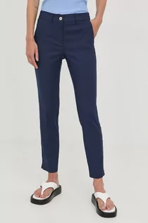 Spodnie damskie - Marella Marella spodnie lniane damskie kolor granatowy fason cygaretki medium waist - grafika 1