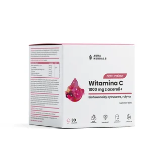 Aura Herbals Naturalna Witamina C 1000 z acerolii suplement diety 30 x 5.46 g - Witaminy i minerały - miniaturka - grafika 1